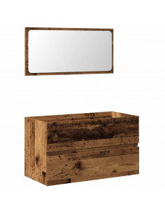 Mobile da Bagno con Specchio in Legno Antico Legno Multistrato