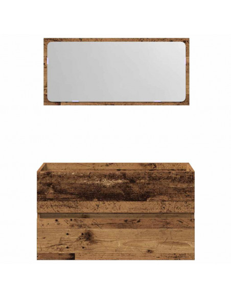 Mobile da Bagno con Specchio in Legno Antico Legno Multistrato