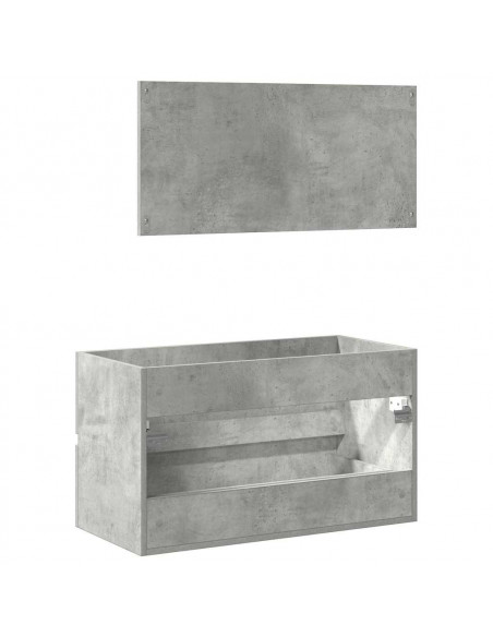 Mobile da Bagno con Specchio Grigio Cemento Legno Multistrato