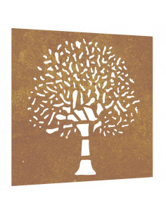 Decorazione Muro da Giardino 55x55 cm Albero in Acciaio Corten