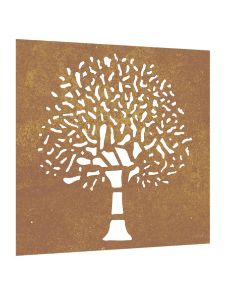 Decorazione Muro da Giardino 55x55 cm Albero in Acciaio Corten
