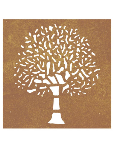 Decorazione Muro da Giardino 55x55 cm Albero in Acciaio Corten