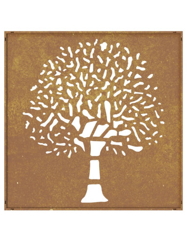 Decorazione Muro da Giardino 55x55 cm Albero in Acciaio Corten