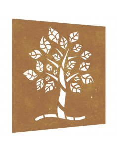 Decorazione Muro da Giardino 55x55 cm Albero in Acciaio Corten