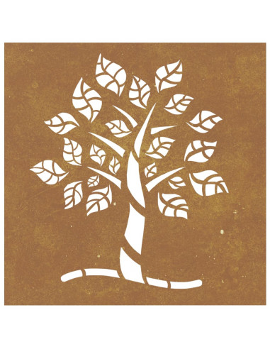 Decorazione Muro da Giardino 55x55 cm Albero in Acciaio Corten
