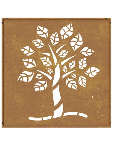 Decorazione Muro da Giardino 55x55 cm Albero in Acciaio Corten
