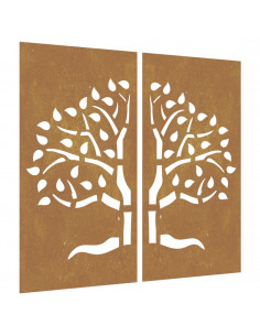Decorazioni Muro Giardino 2 pz 105x55 cm Albero Acciaio Corten