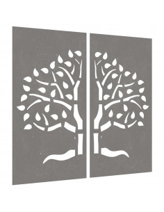 Decorazioni Muro Giardino 2 pz 105x55 cm Albero Acciaio Corten 2