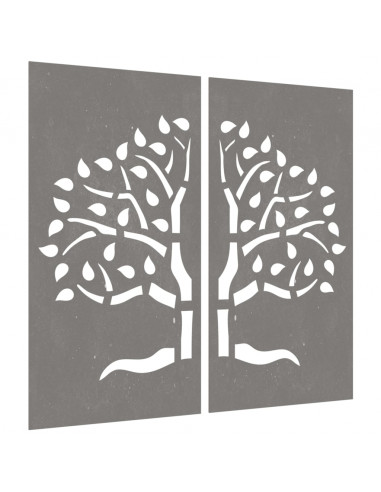 Decorazioni Muro Giardino 2 pz 105x55 cm Albero Acciaio Corten