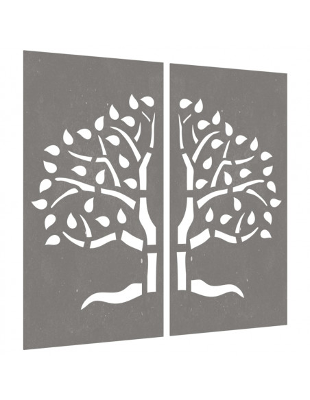 Decorazioni Muro Giardino 2 pz 105x55 cm Albero Acciaio Corten