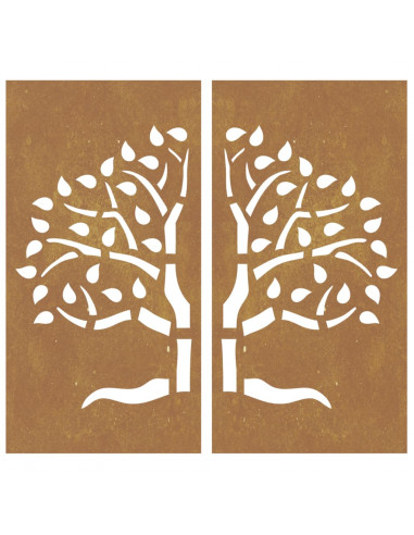 Decorazioni Muro Giardino 2 pz 105x55 cm Albero Acciaio Corten