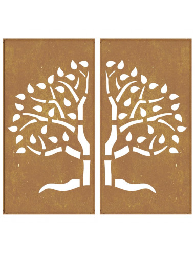 Decorazioni Muro Giardino 2 pz 105x55 cm Albero Acciaio Corten