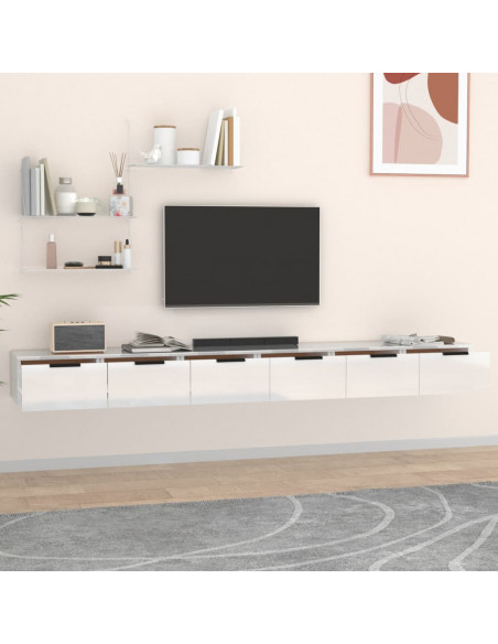 Mobili Parete 2 pz Bianco Lucido 102x30x20 cm Legno Multistrato