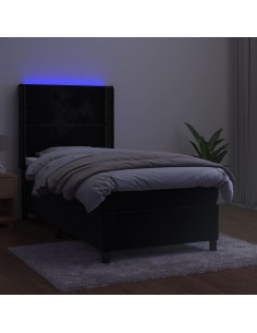 Letto a Molle con Materasso e LED Nero 100x200 cm in Velluto 2