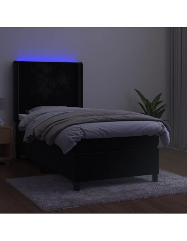 Letto a Molle con Materasso e LED Nero 90x200 cm in Velluto
