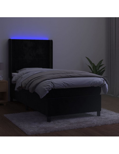 Letto a Molle con Materasso e LED Nero 100x200 cm in Velluto
