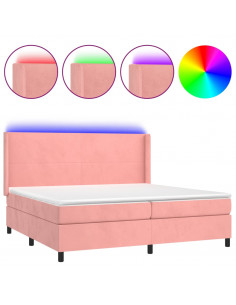 Letto a Molle con Materasso e LED Rosa 200x200 cm in Velluto