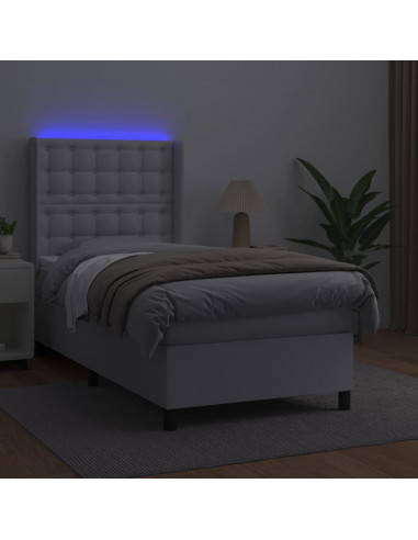 Giroletto Molle con Materasso e LED Bianco 80x200 cm Similpelle