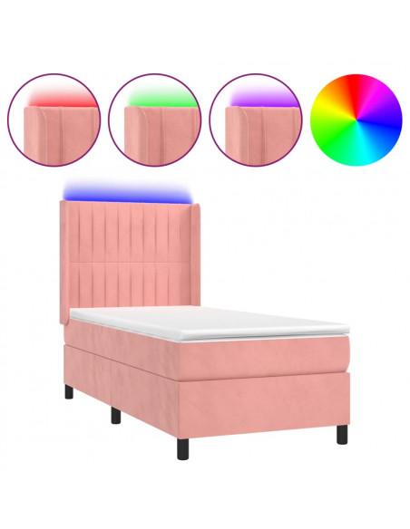 Letto a Molle con Materasso e LED Rosa 90x200 cm in Velluto
