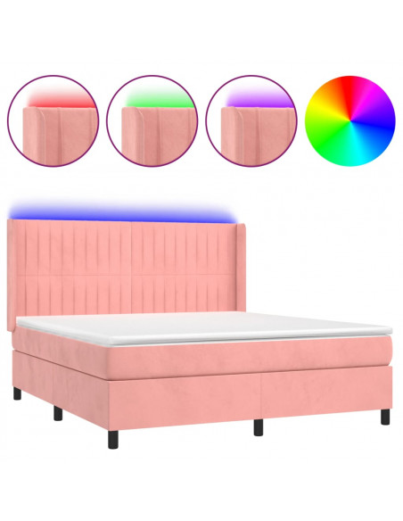 Letto a Molle con Materasso e LED Rosa 180x200 cm in Velluto