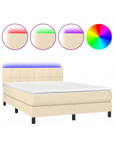 Letto a Molle con Materasso e LED Crema 140x200 cm in Tessuto