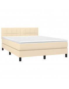 Letto a Molle con Materasso e LED Crema 140x200 cm in Tessuto 2