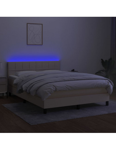 Letto a Molle con Materasso e LED Crema 140x200 cm in Tessuto