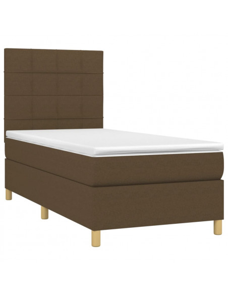 Letto a Molle Materasso e LED Marrone Scuro 90x190cm in Tessuto