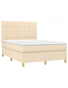 Letto a Molle con Materasso e LED Crema 140x200 cm in Tessuto 2