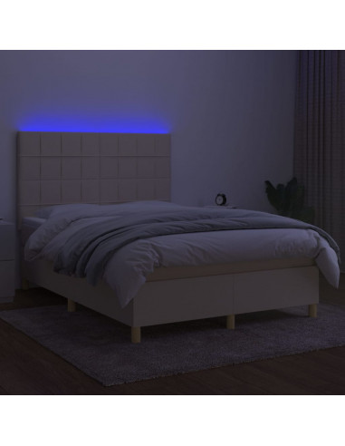 Letto a Molle con Materasso e LED Crema 140x200 cm in Tessuto