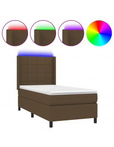 Letto a Molle Materasso e LED Marrone Scuro 90x200cm in Tessuto