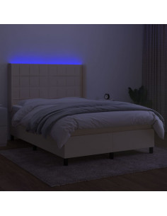 Letto a Molle con Materasso e LED Crema 140x200 cm in Tessuto 2