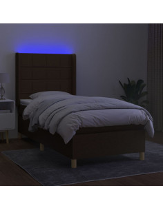 Letto a Molle Materasso e LED Marrone Scuro 90x190cm in Tessuto 2