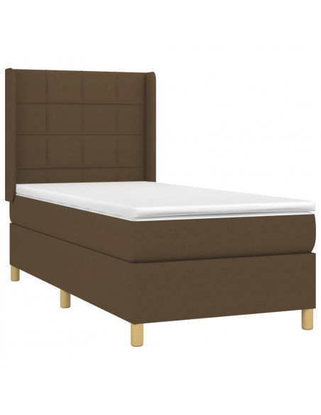 Letto a Molle Materasso e LED Marrone Scuro 90x190cm in Tessuto