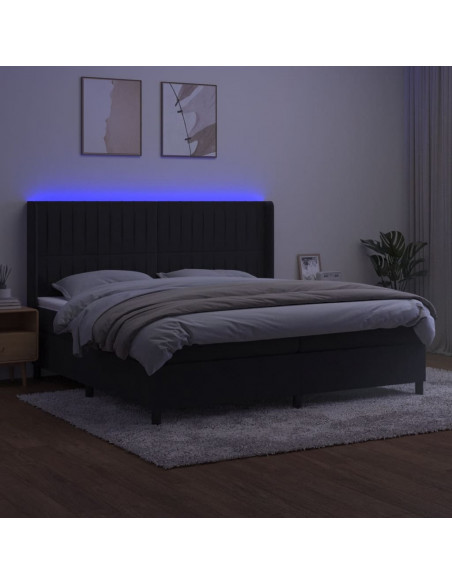 Letto a Molle con Materasso e LED Nero 200x200 cm in Velluto
