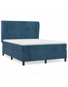 Giroletto a Molle con Materasso Blu Scuro 140x200 cm in Velluto