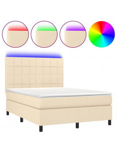 Letto a Molle con Materasso e LED Crema 140x200 cm in Tessuto