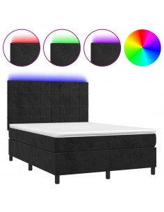 Letto a Molle con Materasso e LED Nero 140x200 cm in Velluto
