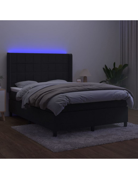 Letto a Molle con Materasso e LED Nero 140x200 cm in Velluto