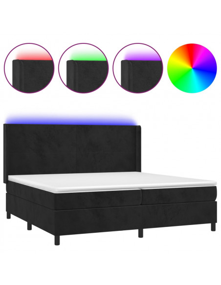 Letto a Molle con Materasso e LED Nero 200x200 cm in Velluto