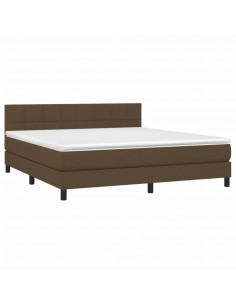 Letto a Molle Materasso e LED MarroneScuro 180x200cm in Tessuto 2