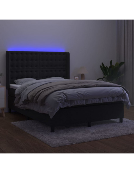 Letto a Molle con Materasso e LED Nero 140x200 cm in Velluto