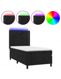 Letto a Molle con Materasso e LED Nero 90x200 cm in Velluto