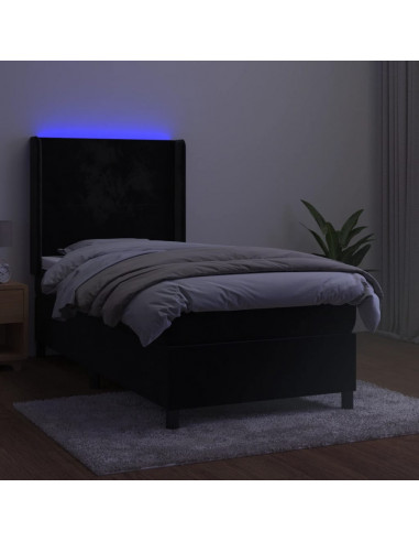 Letto a Molle con Materasso e LED Nero 80x200 cm in Velluto