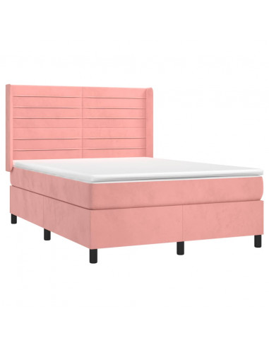 Letto a Molle con Materasso e LED Rosa 140x200 cm in Velluto