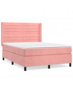 Giroletto a Molle con Materasso Rosa 140x200 cm in Velluto