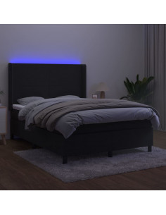 Letto a Molle con Materasso e LED Nero 140x200 cm in Velluto 2