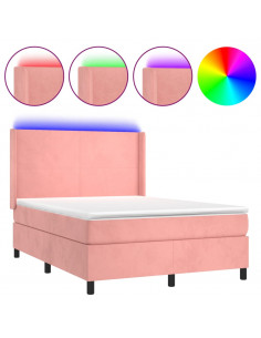 Letto a Molle con Materasso e LED Rosa 140x200 cm in Velluto