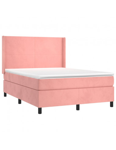 Letto a Molle con Materasso e LED Rosa 140x200 cm in Velluto
