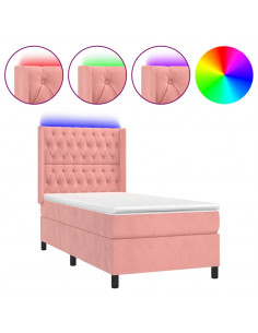 Letto a Molle con Materasso e LED Rosa 100x200 cm in Velluto